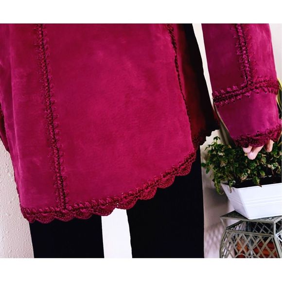 Rare Find: Genuine Red Wine/Purple Suede Jacket by BETH TERRELL, Size M - Picture 9 of 16
